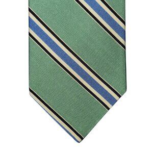 Brooks Brothers Necktie Green Blue White Striped Repp Silk Cotton Blend USA NWT